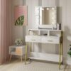 Woltu - Dressing Table with led lights Mirror. Makeup Desk with Adjustable Brightness. Vanity Table with Drawers and Shelves. Modern Dresser. White