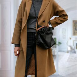 Womens Lapel Winter Double-breasted Outerwear Mid Long Jacket Casual Trench Coat