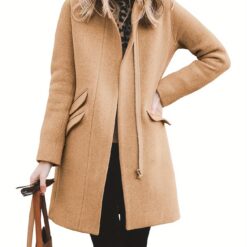 Womens Long Coat Classic Open Front Zip Up Casual Winter Over Pea Coats Long Jackets