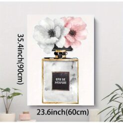 Wooden Framed Flower Modern Pink Wall Art, Perfume Handbag Printed Wall Picture Canvas Painting (1) Thickness 2.25cm/ 0.9inch Wall Art Prints Poster