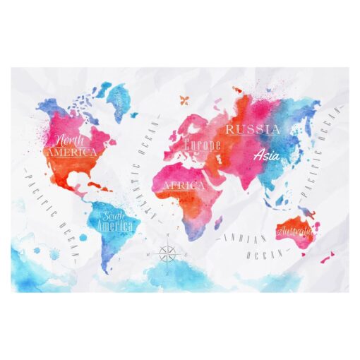 World Map Watercolour 3.2m x 480cm Textured Matt Peel & Stick Wall Mural