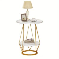 Xelsyo 2 Sofa Table Nightstand Round Gold