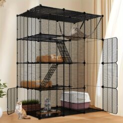 Yitahome 4 Tier Cat Cage Large With Hammock Outdoor Cat Enclosure Metal Kennels For 1-3 Cats, Diy Detachable Pet Playpen Indoor