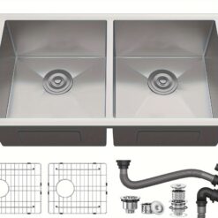 Yitahome Kitchen Sink 33" X 19" X 10" Undermount Sink 304 Stainless Steel 50/ 50 Double Bowl Sink With Accessories 16 Gauge For Workstation, Prep