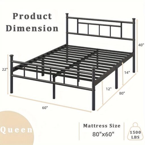 Ziyoo Bed Frame With Headboard And Footboard 14 Inch High, Heavy Duty, Spring Needed, Easy , Non-slip, Noise-free, Bedroom Furniture, Black