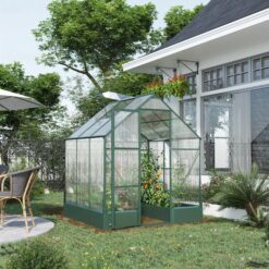 -in Aluminium Greenhouse Polycarbonate With Plant Bed, Temperature Controlled Window, Foundation, 6 X 6ft