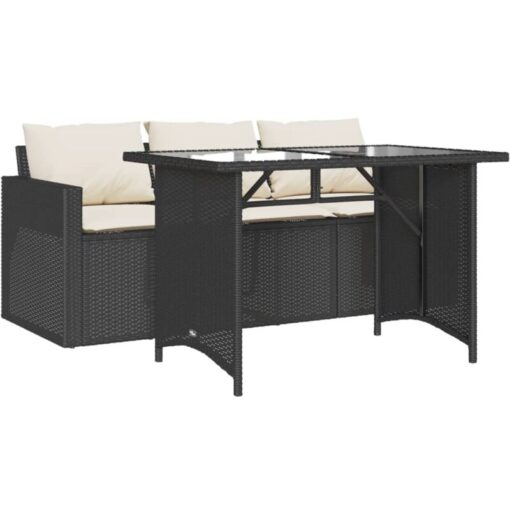 2 Piece Garden Dining Set with Cushions Black Poly Rattan Vidaxl