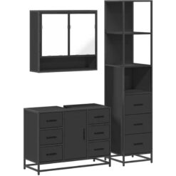 3 Piece Bathroom Furniture Set Black Engineered Wood Vidaxl