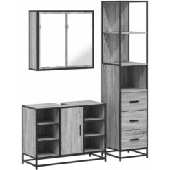 3 Piece Bathroom Furniture Set Grey Sonoma Engineered Wood vidaXL