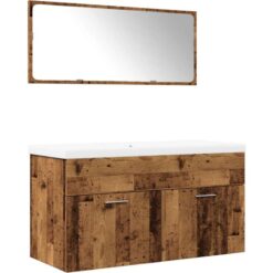 3 Piece Bathroom Furniture Set Old Wood Engineered Wood Vidaxl