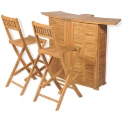 3 Piece Bistro Set with Folding Chairs Solid Teak Wood Vidaxl