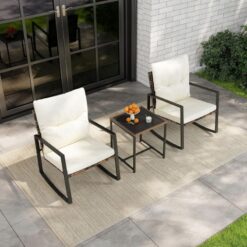 3-Piece Wicker Patio Furniture Set Rocking Bistro Set Includes 2 Rocker Chairs & End Table