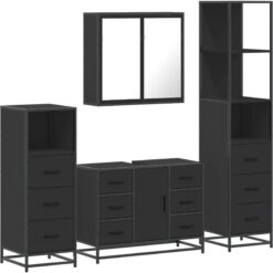 4 Piece Bathroom Furniture Set Black Engineered Wood Vidaxl