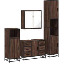 4 Piece Bathroom Furniture Set Brown Oak Engineered Wood Vidaxl