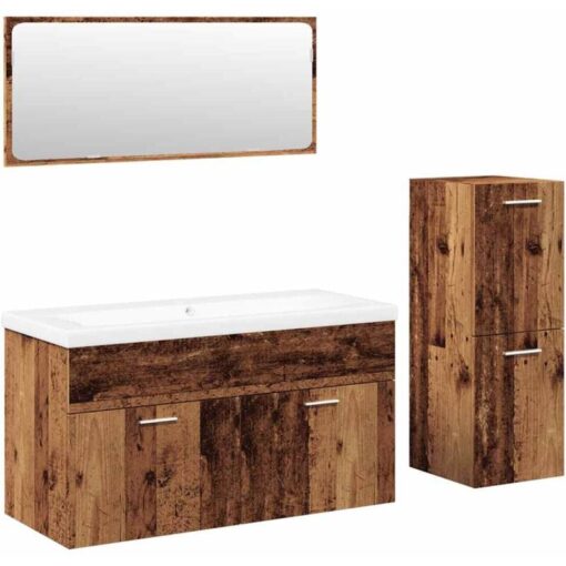 4 Piece Bathroom Furniture Set Old Wood Engineered Wood Vidaxl