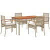 5 Piece Garden Dining Set with Cushions Beige Poly Rattan Vidaxl