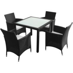 5 Piece Outdoor Dining Set with Cushions Poly Rattan Black Vidaxl