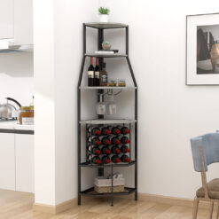 5-Tier Corner Wine Rack Freestanding Floor With Glass Holder And Bottles Wine Storage Home Bar Furniture For Home Kitchen Dining Room Industrial Metal