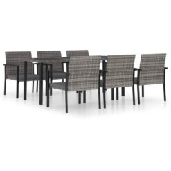 7 Piece Outdoor Dining Set Poly Rattan Grey Vidaxl