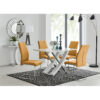 Alicia Modern Glass & Wood Finish Dining Table Set with 4 Upholstered Faux Leather Dining Chairs