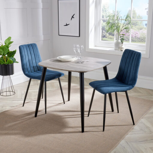 Aspen 800mm Grey Oak Foiled Square table & 2 fabric chair Set, 1xASTB2OK + 2xASCH16-LGCF