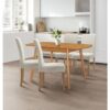 Aston Dining Table and Chairs Set 4, Butterfly Extending Table and Straight Back Dining Chairs in Beige Fabric, Wooden Kitchen Table and Kitchen