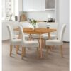 Aston Dining Table and Chairs Set 6, Butterfly Extending Table and Straight Back Dining Chairs in Beige Fabric, Wooden Kitchen Table and Kitchen