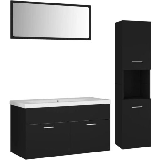 Bathroom Furniture Set Black Engineered Wood Vidaxl