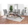 Chowchilla Minimalist Chrome And Glass Dining Table Set with 6 Modern Design Faux Leather Chairs