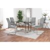 Chowchilla Minimalist Chrome And Glass Dining Table Set with 6 Upholstered Faux Leather Chairs