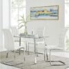 Cosmic Luxury Glass and Chrome Dining Table Set with 4Modern Faux Leather Dining Chairs