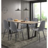 Dudley Large Dining Table and Chairs Set 6, Dinner Table (180cm) with Chunky u Shaped Metal Legs & Dark Grey Fabric Chairs, Dining Room Sets for Home