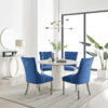 Edward Statement Pedestal Dining Table Set with 4 Luxury Velvet Upholstered Dining Chairs