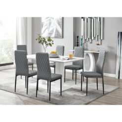 Edzard Double Pedestal High Gloss Dining Table Set with 6 Luxury Faux Leather Dining Chairs