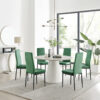 Edzard Statement 6 Person Round Dining Table Set in Luxury Stone Effect - Velvet Dining Chairs