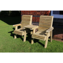 Ergonomical Companion Seat, Wooden Garden Love Seat Chair Set, 2 Chairs w/ Straight Tray - L74 x W170 x H105 cm - Fully Assembled