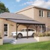 Felt Shingle Roof Car Port 4 Post - Wood - L300 x W650 cm - Rustic Brown