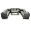 Fimous Outdoor Garden Furniture Set 9 Seater Rattan Sofa Set with Coffee Table 2 Side Tables Dark Grey Mixed