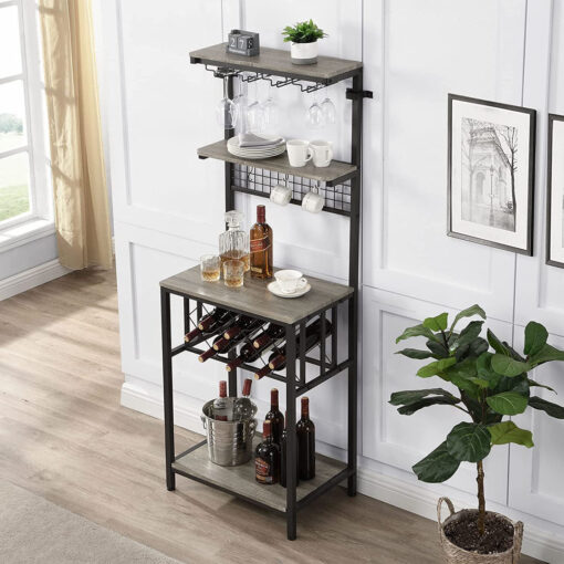 Freestanding Wine Bar Cabinet With Glass Holder, Wine Rack Free Standing Floor, Multifunctinal Wine Cabinet Bar Furniture For Kitchen Dining Room (Gra