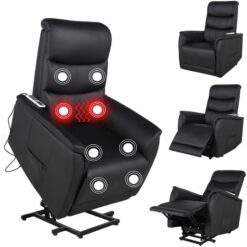 Furniture One - pu Leather Power Massage Lift Recliner Chair with Heat Vibration - Black