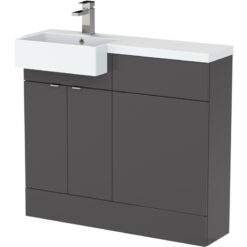 Fusion lh Combination Unit with Square Semi Recessed Basin 1000mm Wide - Gloss Grey - Hudson Reed