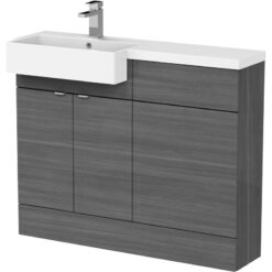 Fusion lh Combination Unit with Square Semi Recessed Basin 1100mm Wide - Anthracite Woodgrain - Hudson Reed