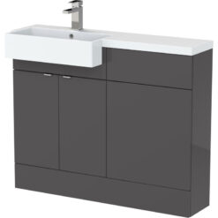 Fusion lh Combination Unit with Square Semi Recessed Basin 1100mm Wide - Gloss Grey - Hudson Reed