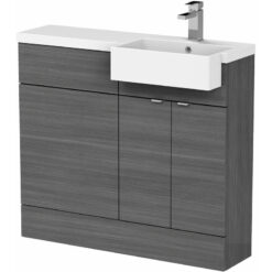 Fusion rh Combination Unit with Square Semi Recessed Basin 1000mm Wide - Anthracite Woodgrain - Hudson Reed