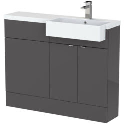 Fusion rh Combination Unit with Square Semi Recessed Basin 1100mm Wide - Gloss Grey - Hudson Reed