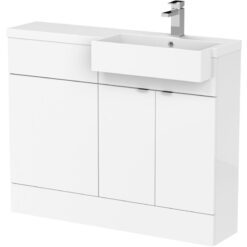 Fusion rh Combination Unit with Square Semi Recessed Basin 1100mm Wide - Gloss White - Hudson Reed