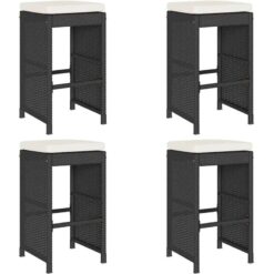 Garden Bar Stools with Cushions 4 pcs Black Poly Rattan Vidaxl