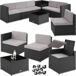 Garden Furniture Set Verona - modular sofa set with table and storage box - gardenfurniture, garden chairs, garden table and chairs - black