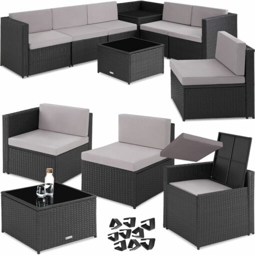 Garden Furniture Set Verona - modular sofa set with table and storage box - gardenfurniture, garden chairs, garden table and chairs - black