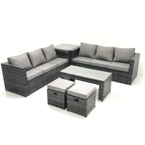 Garden Outdoor Rattan Furniture Set with Sofa Coffee table 2 Small Footstools Side Table Dark Grey Mixed - Fimous